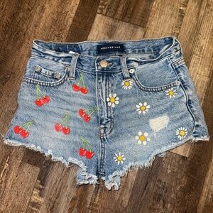 Aeropostale Women's Jean Shorts with Cherry and Daisy Design